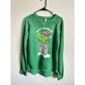 Sesame Street Oscar the Grouch Sweatshirt Size L Green Bah Humbug Holiday Retro